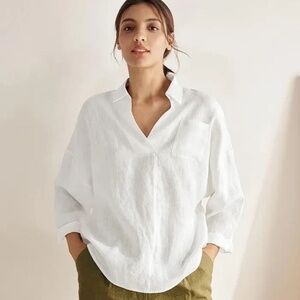 LINTICO Elowen Linen Oversized Cotton Top, Women’s M, White Boxy